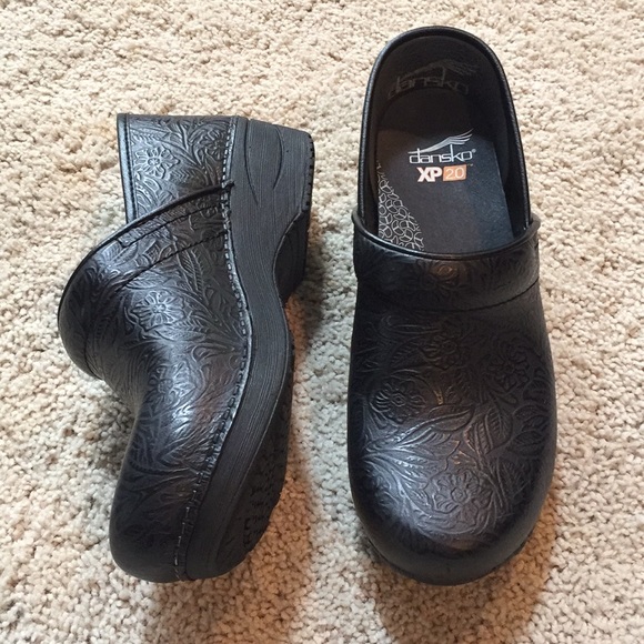 dansko black floral tooled